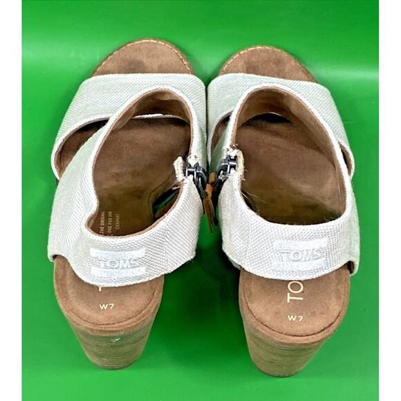 Toms Sandals Womens Sz 7 Tan Majorca Open Toe Cut Out Strap Heels Zipper - Picture 5 of 10